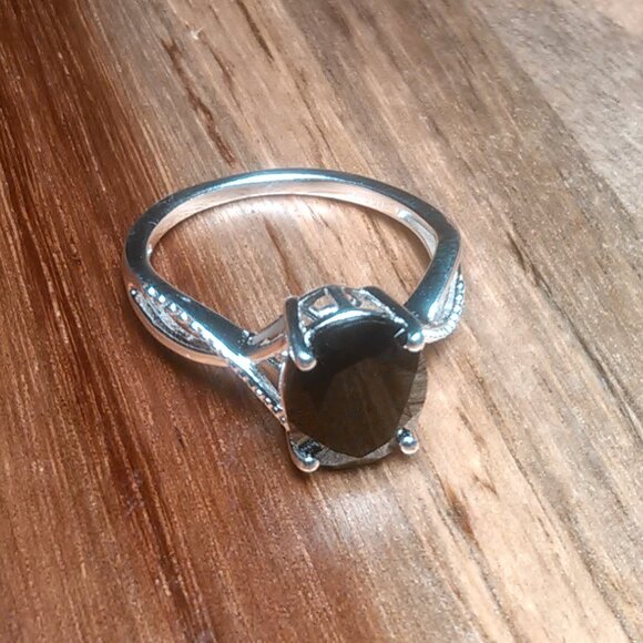 Thai Black Spinel Infinity Sterling Silver Shank Ring (Size 7) - Picture 1 of 10